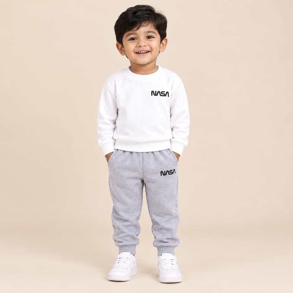 Kids Premium Sweatshirt White & Grey  Jogger  Set – NASA Print
