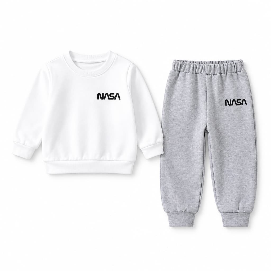 Kids Premium Sweatshirt White & Grey  Jogger  Set – NASA Print