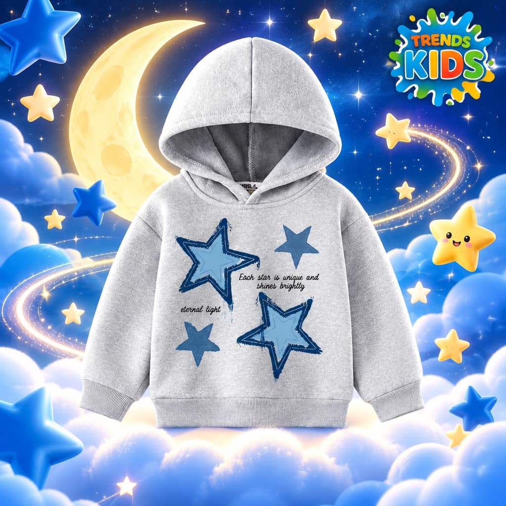 Blue Star Patch Kids Hoodie – Grey | Winter Soft Fleece | BHG-717