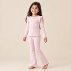 Light Pink Ribbed Ruffle Top & Flare Pants Set