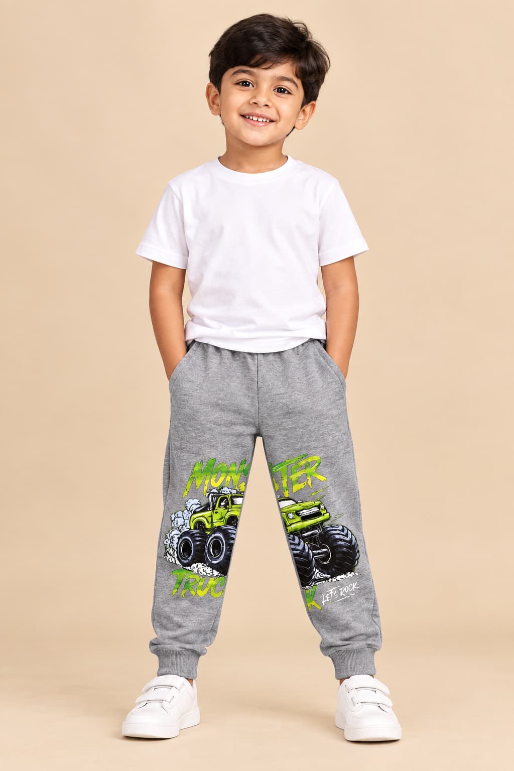 Gray Monster Truck Jogger for Kids – Winter Warm Soft Pants