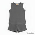 Premium Grey Ribbed Tank Top Round Neck & Shorts Set for Kids (0 Months - 7 Years)