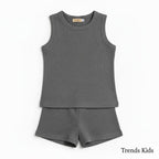 Premium Grey Ribbed Tank Top Round Neck & Shorts Set for Kids (0 Months - 7 Years)