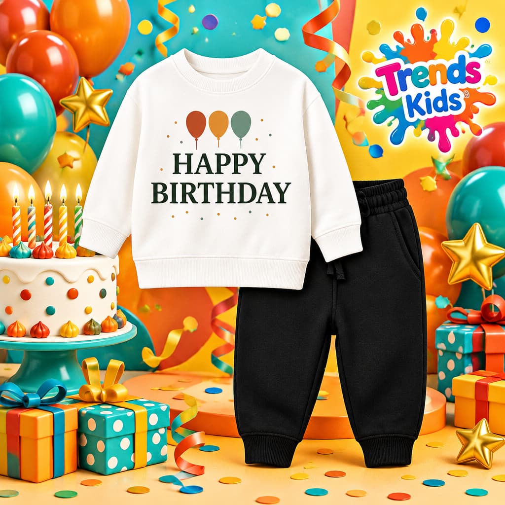 Happy Birthday White Sweatshirt + Black Jogger Set