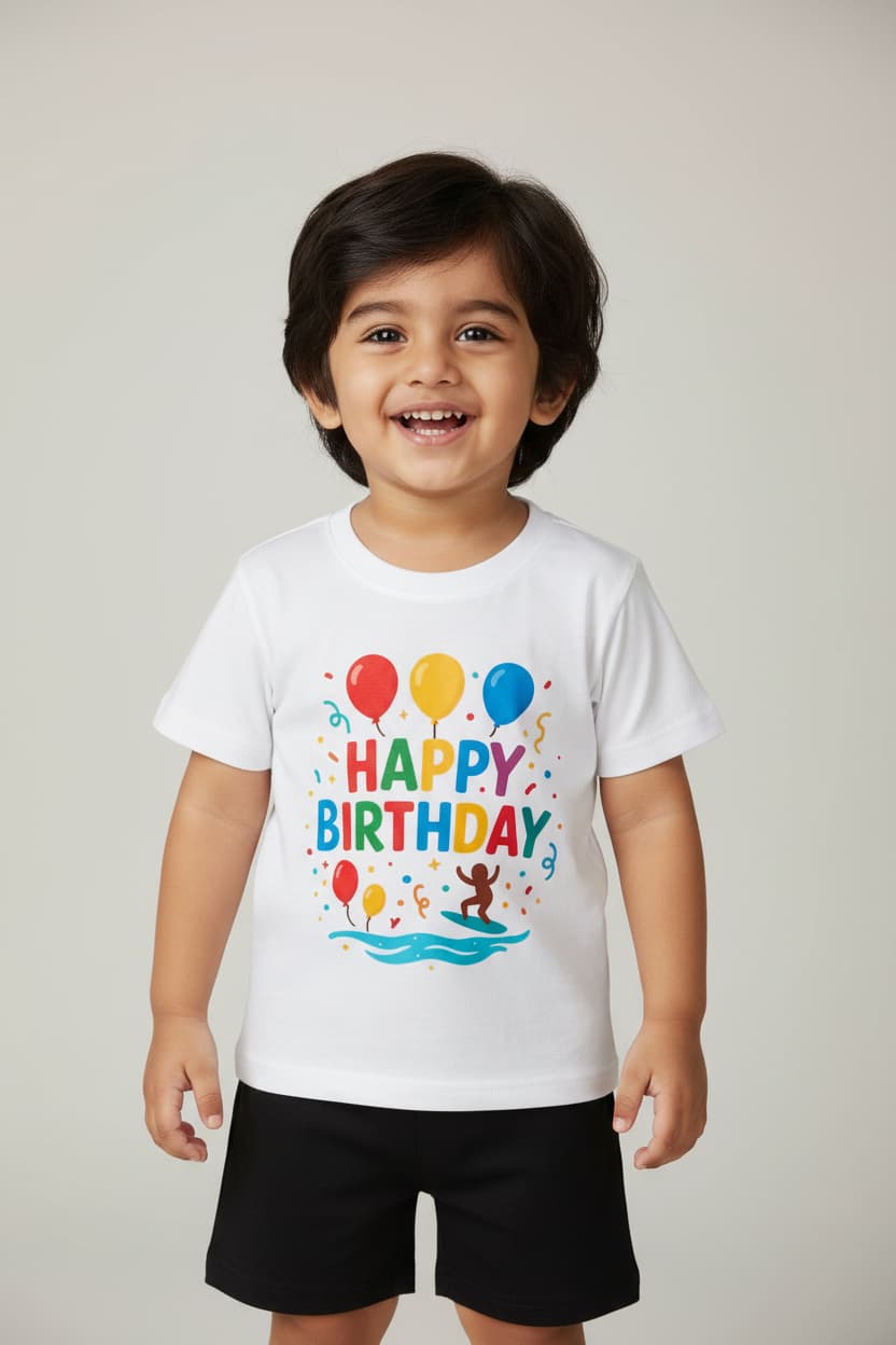 Birthday Special Kids Outfit –Premium Cotton T-Shirt White  DT914