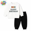 Happy Birthday White Sweatshirt + Black Jogger Set