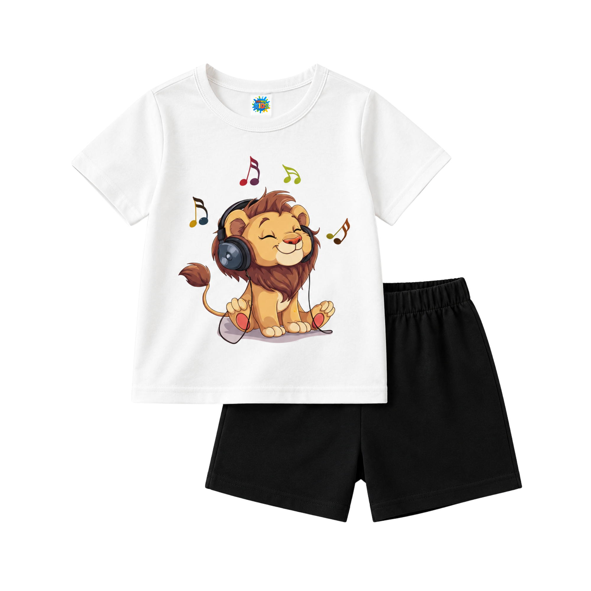 Boys Cute Music Lion T-Shirt & Shorts Set – Summer Cotton Set