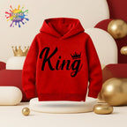 Red Kids Hoodie – KING Print with Crown | Premium Cotton Winter Wear