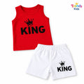 King Red and White Graphic Print Cotton Sleeveless Tank Tops Set