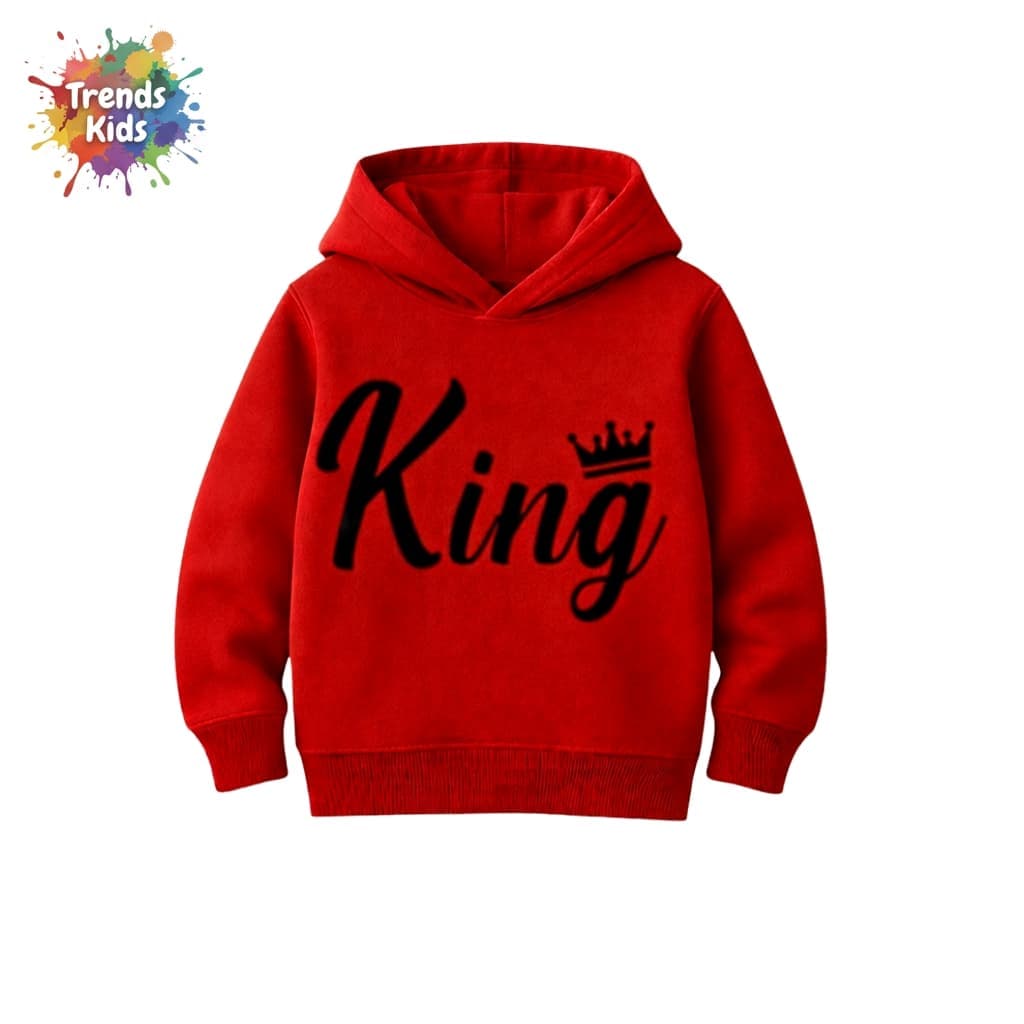 Red Kids Hoodie – KING Print with Crown | Premium Cotton Winter Wear