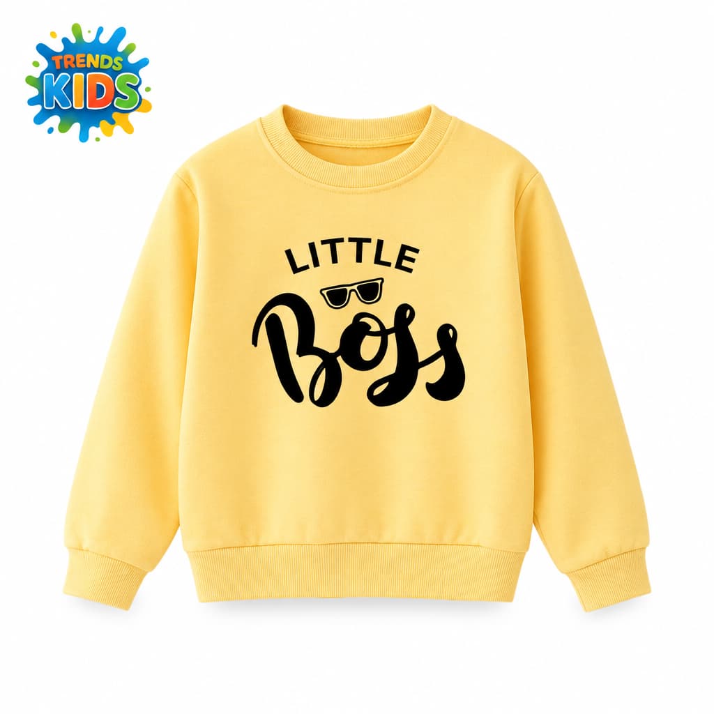 Yellow Kids Sweatshirt – “Little Boss” Print | Premium Cotton Winter Wear