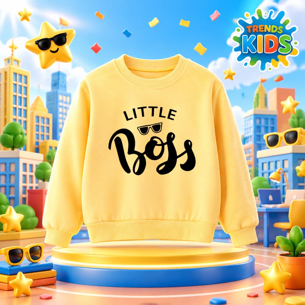 Yellow Kids Sweatshirt – “Little Boss” Print | Premium Cotton Winter Wear