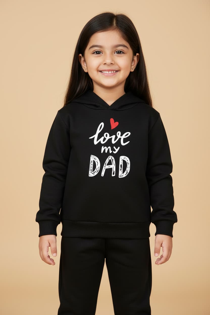 Love My Dad" Baby Girl Black Hoodie and Black Pants Set Dt52