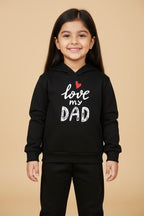Love My Dad" Baby Girl Black Hoodie and Black Pants Set Dt52