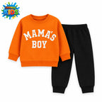 Orange Sweatshirt & Black Joggers Kids Set – Mama’s Boy Print | Premium Cotton Winter Wea