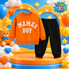 Orange Sweatshirt & Black Joggers Kids Set – Mama’s Boy Print | Premium Cotton Winter Wea