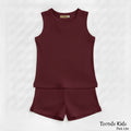 Kids Maroon Ribbed Tank Top & Shorts Set (0M-7Y) | Trends-Kids