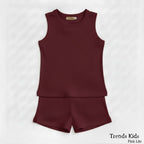 Kids Maroon Ribbed Tank Top & Shorts Set (0M-7Y) | Trends-Kids