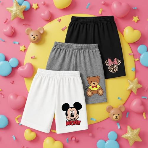 3-Pack Basic girls' Cotton Shorts  - Carton  Prints | TRENDS KIDS