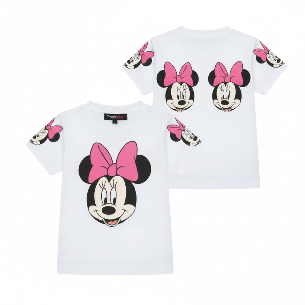 Front & Back Print Cute Girl face with pink bow –  Girls Premium Cotton T-Shirt