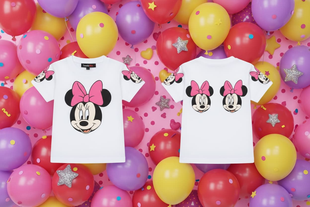 Front & Back Print Cute Girl face with pink bow –  Girls Premium Cotton T-Shirt