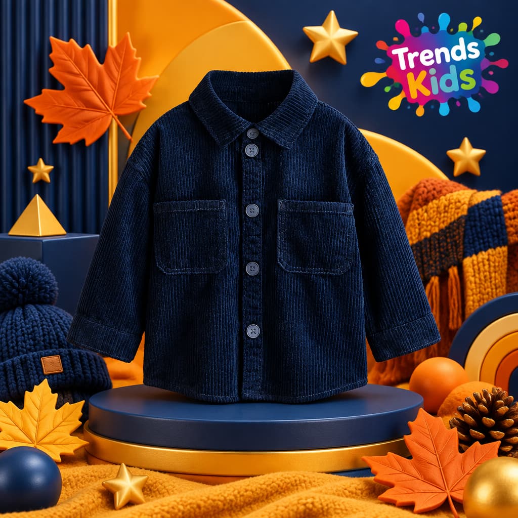 Navy Blue Corduroy Shirt Jacket for Kids