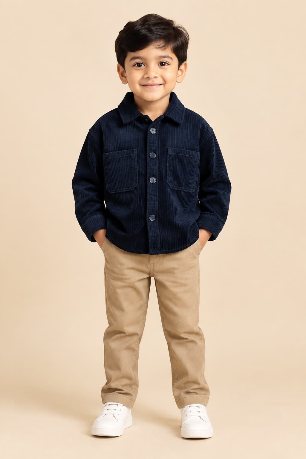 Navy Blue Corduroy Shirt Jacket for Kids