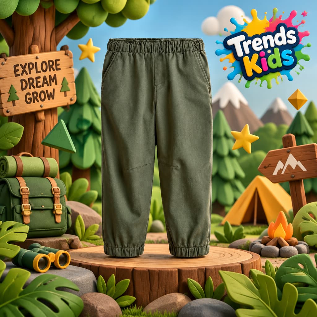 Olive Green Kids Cotton Twill Joggers  Pants | Trends-Kids