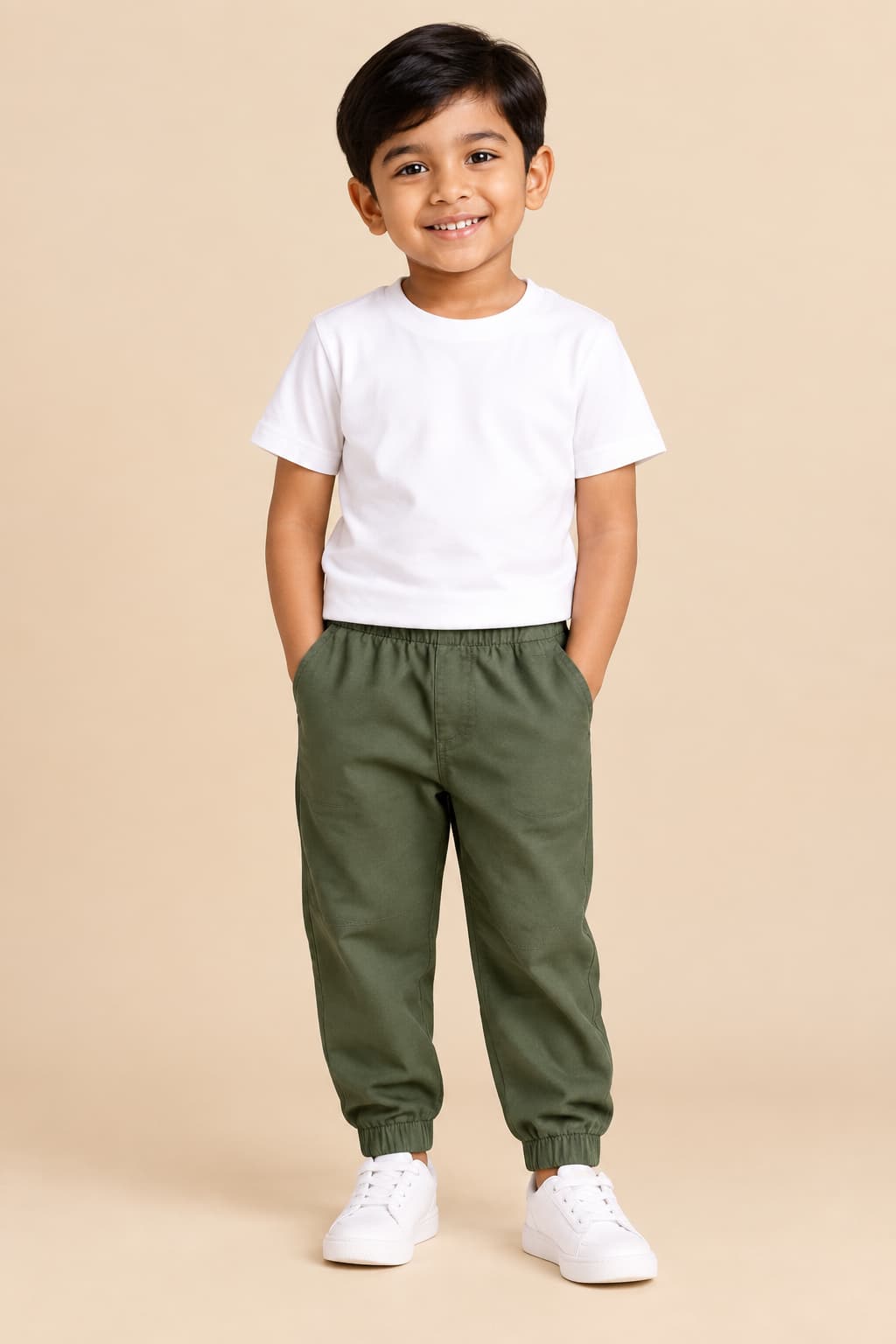 Olive Green Kids Cotton Twill Joggers  Pants | Trends-Kids