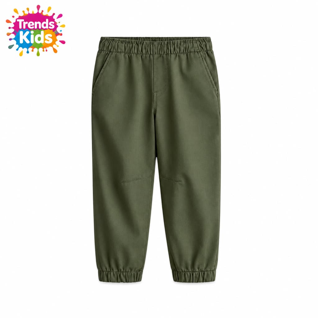 Olive Green Kids Cotton Twill Joggers  Pants | Trends-Kids