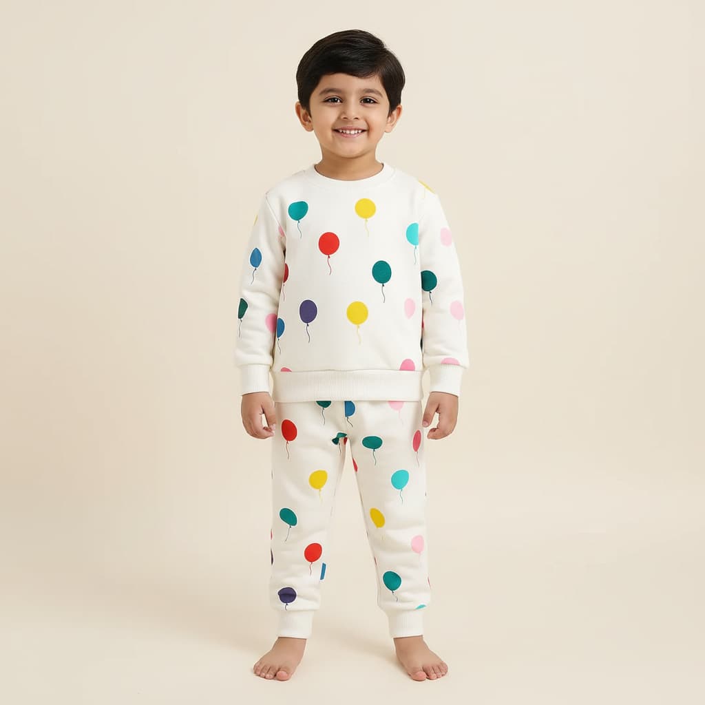 Colorful Balloon Print Kids Sweatshirt & Joggers Set