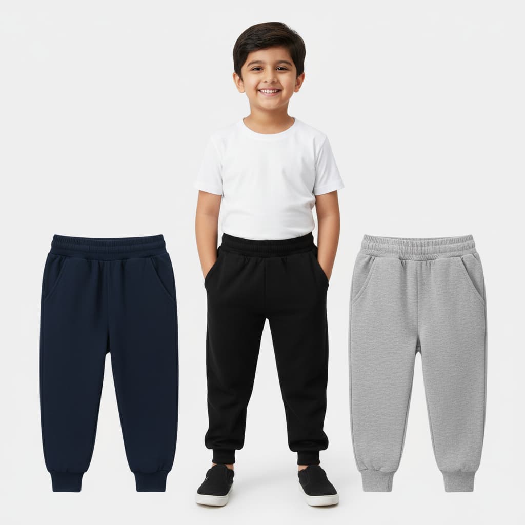 Kids Joggers Bundle (3 Colors) – Navy, Gray & Black |