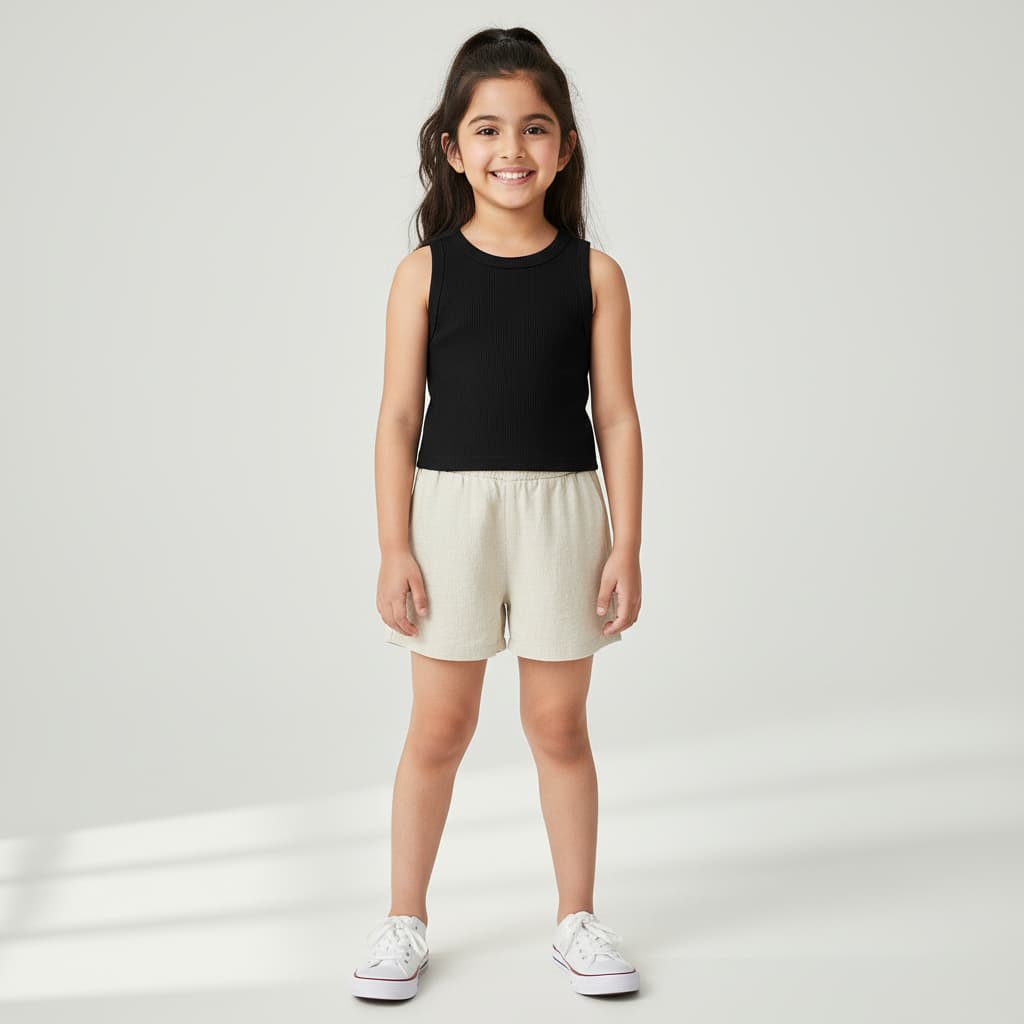 Bangladeshi girl wearing a black ribbed sleeveless top by Trends Kids