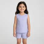 Lavender Ribbed Tank Top Round Nick & Shorts Set for Baby Girls & Kids