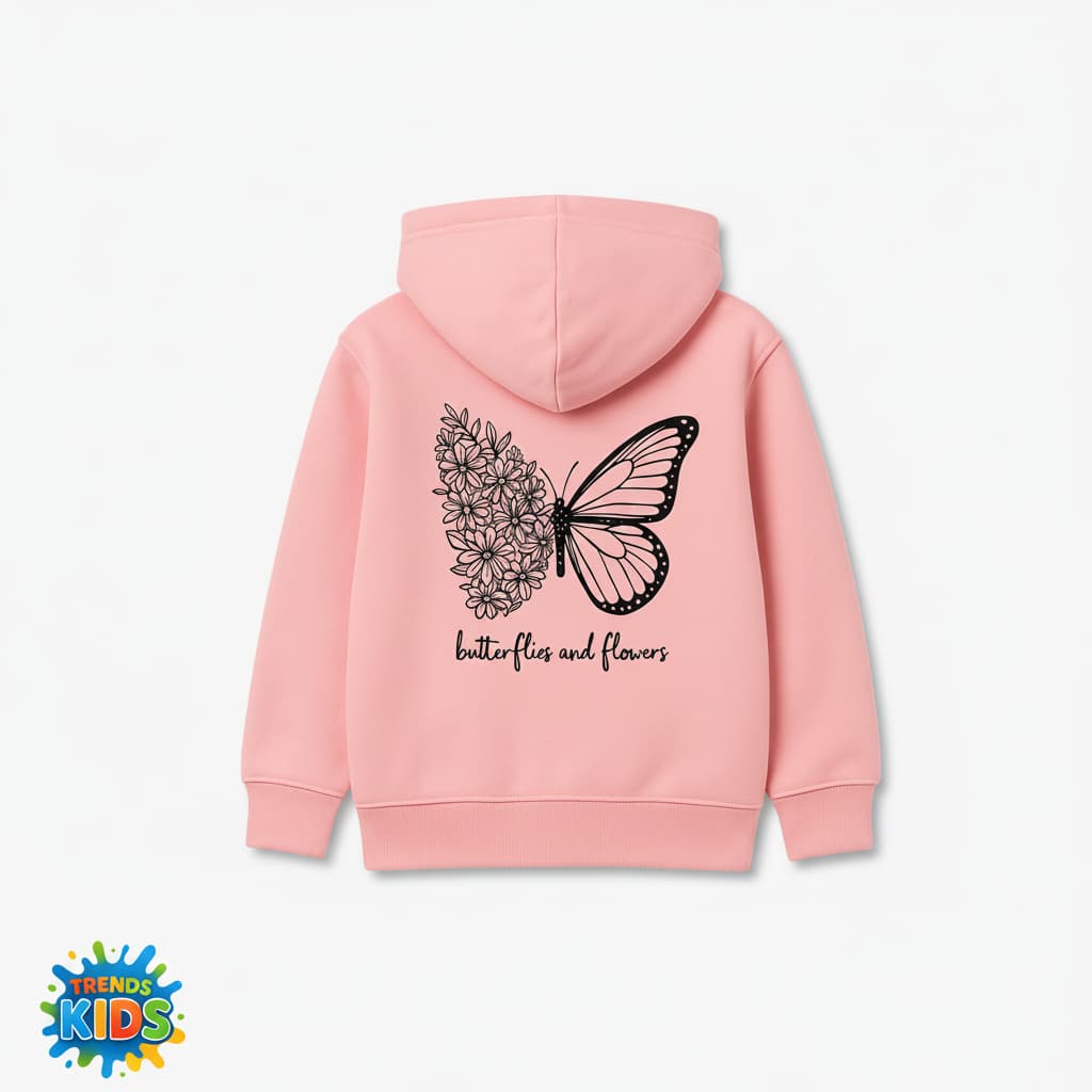 Butterflies Kids Hoodie – Soft Pink | Winter Fleece  6 Months – 1 Years