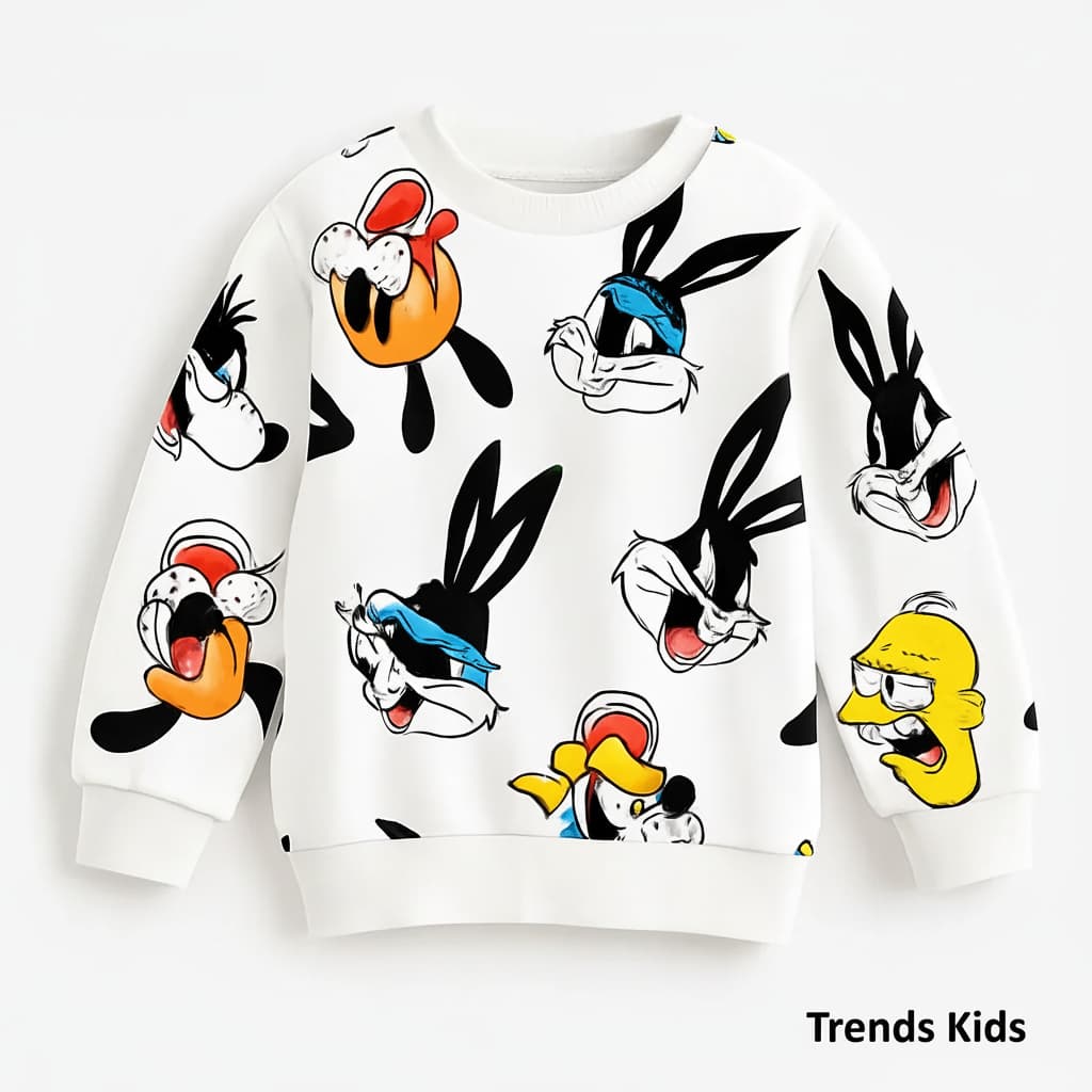 Kids Cartoon Multi-Print Sweatshirt – Soft Winter Wear