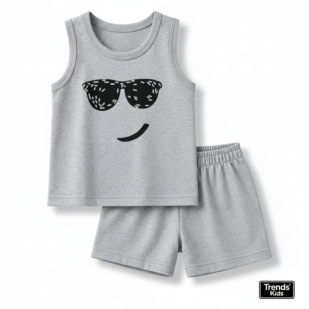 Baby Boys Summer Tank Top & Shorts Set – Cute Sunglasses Print Cotton Outfit