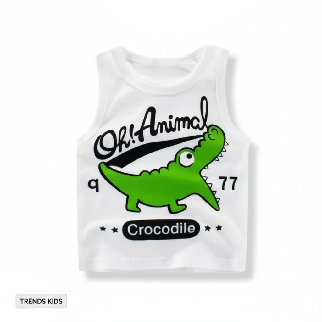 Baby &; Kids Cotton Sleeveless Tank Top – Cute Dinosaur Cartoon Print STSSD