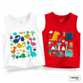 Kids Cotton Sleeveless Tank Top –Dinosaur Cartoon Print | TT2C-DINO-MIX