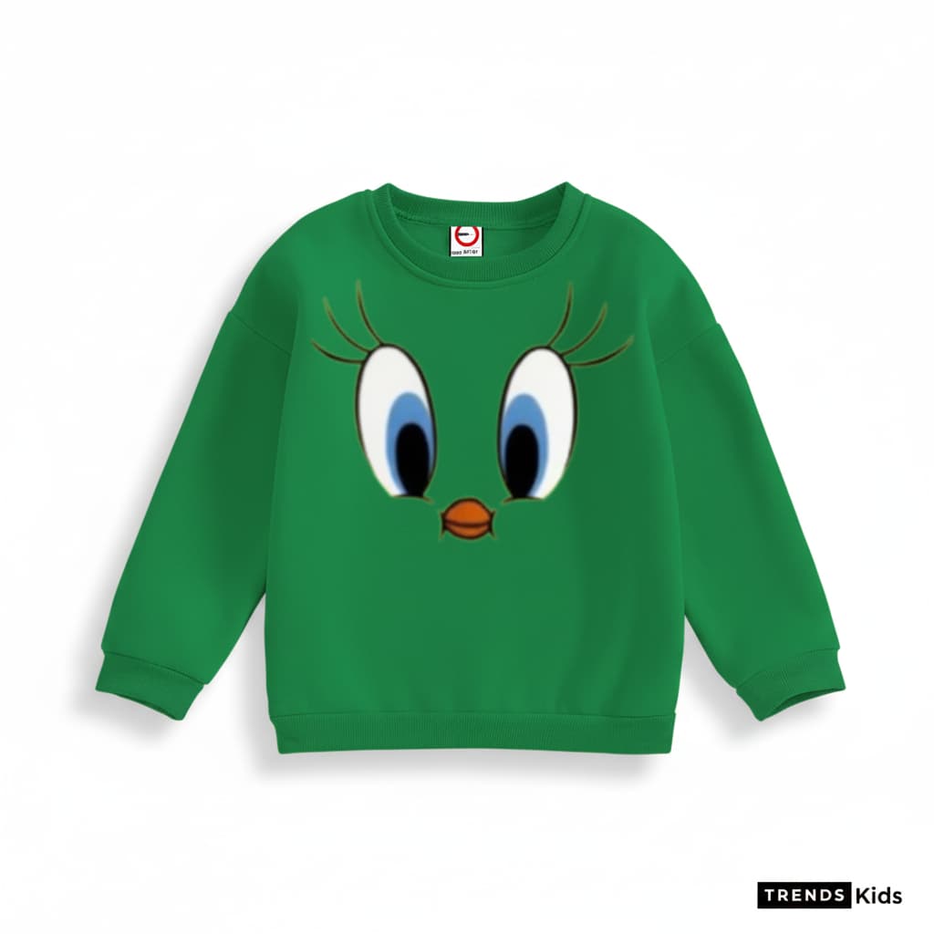 Premium Green Cute Tweety Face Printed Sweatshirt for Kids Boys & Girls (6 Months - 6 Years)