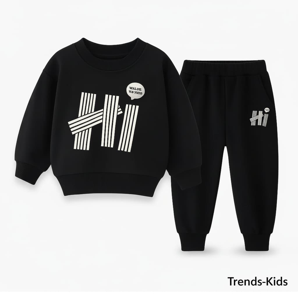 Kids Black Sweater & Trousers Set | Boys & Girls Winter Two-Piece Outfit