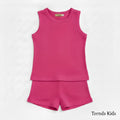 Premium Hot Pink Ribbed Tank Top Round Neck & Shorts Set for Kids (0 Months - 7 Years)
