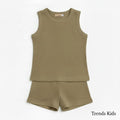 Kids Khaki Ribbed Tank Top & Shorts Set (0M-7Y) | Trends-Kids