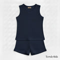 Premium Navy Blue Ribbed Tank Top Round Neck & Shorts Set for Kids (0 Months - 7 Years)