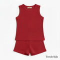 Premium Red Ribbed Tank Top Round Neck & Shorts Set for Kids (0 Months - 7 Years)