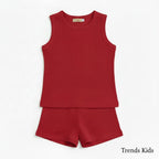 Premium Red Ribbed Tank Top Round Neck & Shorts Set for Kids (0 Months - 7 Years)