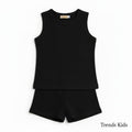Premium Black Ribbed Tank Top Round Neck & Shorts Set for Kids (0 Months - 7 Years)