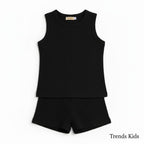 Premium Black Ribbed Tank Top Round Neck & Shorts Set for Kids (0 Months - 7 Years)