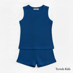 Premium Royal Blue Ribbed Tank Top Round Neck & Shorts Set for Kids (0 Months - 7 Years)