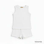 Premium White Ribbed Tank Top Round Neck & Shorts Set for Kids (0 Months - 7 Years)